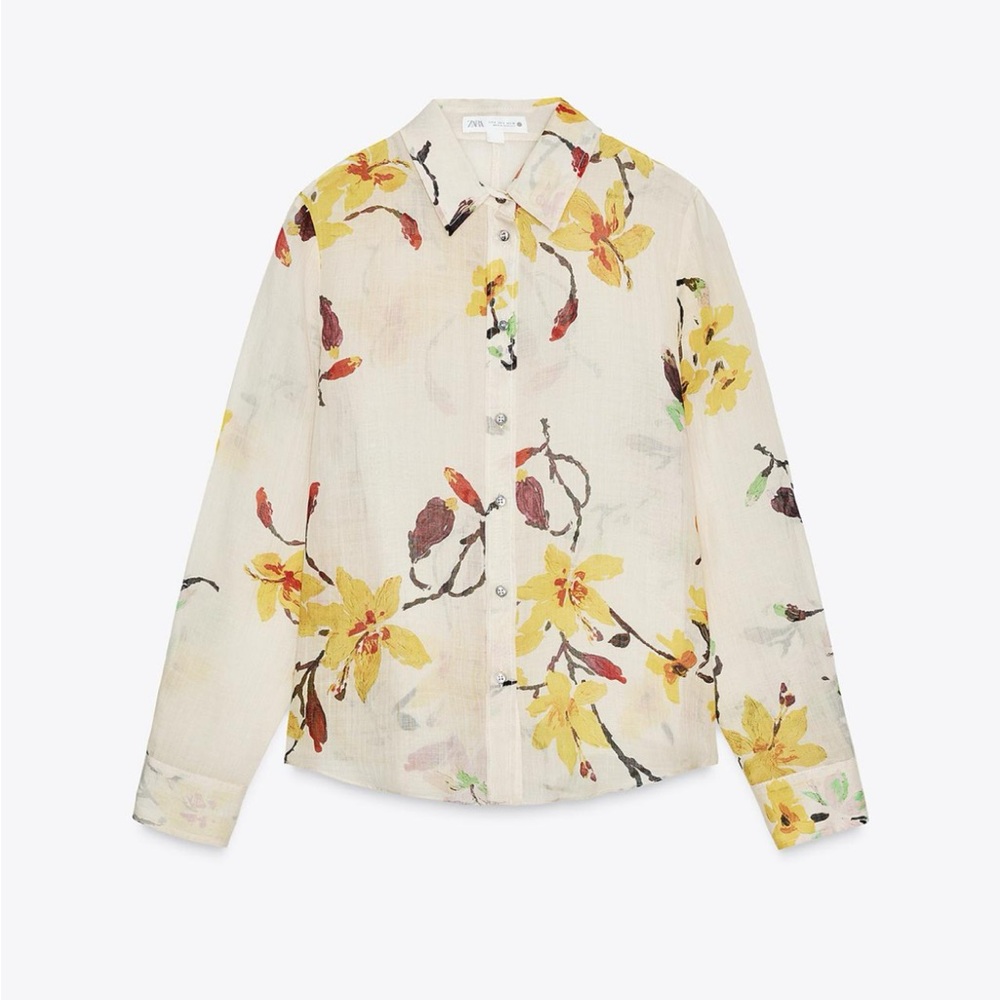Zara ZW Collection Ramie floral shirt | Medium, but runs small | NWOT